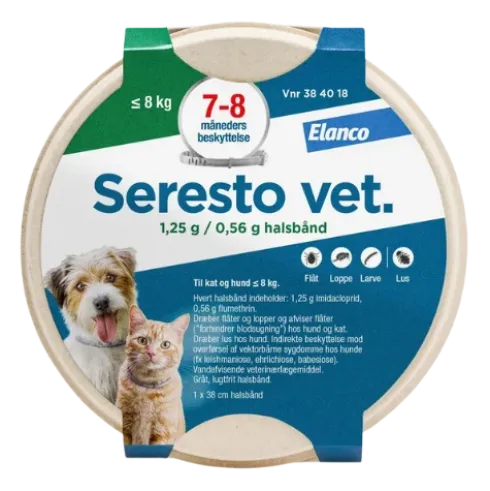 Seresto VET flåt- og loppehalsbånd, kat/hund under 8 kg